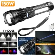 150W LED Flashlight Rechargeable Zoomable Light Torch Spotlight Camping Lamp AU
