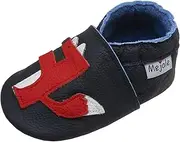 [Mejale] Baby Leather Shoes Infant Crawling Toddler Moccasins Brown White Purple Navy Cute Boys Girls Slippers, Navy Fox, 23/24 EU