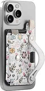TrsmVise for MagSafe Wallet,Magnetic Wallet for iPhone 12-16 Series,Ultra-Slim Card Holder with Movable Leather Strap-Stand,Holds 2 Cards,Stylish Women’s Floral Style&Snap Closure,RFID Blocking Black