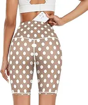 [FRODOTGV] White Brown Retro Polka Dot High Waist Yoga Leggings for Women Activewear Butt Lifting Leggings with Pockets