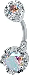 [FrEshn] Nose Ring 5Pcs/Set Belly Piercing Women Belly Button Rings Rose Gold Steel Rhinestone Sexy Belly Navel Piercing Fake Nose Ring