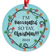 I�m Vaccinated So Yay Christmas 2021 Ornament, Large 3.75" Round Metal Ornament,