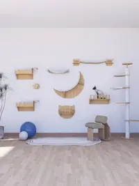 在飛比找Yahoo!奇摩拍賣優惠-實木貓爬架墻壁掛壁式貓窩空中走廊設計貓樹一體劍麻貓抓板太空艙