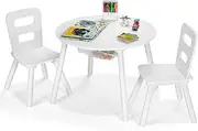 HONEY JOY Kids Table and Chair Set, 3PC Wood Activity Table w/Center Mesh Storage, Ideal for Arts, Crafts, Snack Time, Homework, Toddler Table and Chair Set, White