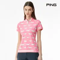 在飛比找momo購物網優惠-【PING】女款鯨魚圖騰立領短袖POLO衫-粉紅(吸濕排汗/