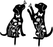 yuksok 2Pcs Decorative Garden Iron Stakes Lawn Ornament Porch Animal Decors Silhouette Yard Art for Park Spring Flowerbeds Courtyard, Dog H 30CM