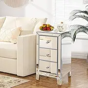 Design Glass Side Table Mirrored Nightstand with 3 Drawer End Table Mirror Accent Silver Table Mirrored Dresser,Nightstand Sets for Bedroom Mini Cabinet Bedside Tables Glass Tables Mirrored Furniture