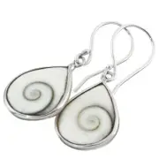 925 Sterling Silver Teardrop Shiwa Eye Shell Sterling Earrings, 3/4"
