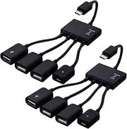 tunghey 2Pack 4 in 1 Micro USB HUB Adapter with Power, Charging OTG Host Cable Cord Adaptor Connector for Galaxy Android Smart Phone Tablet Supports OTG Function