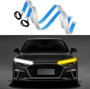 Car LED Strip Lights,24-inch LED Daytime Running Light Strip, Car,SUV,Motorcycle Waterproof Daytime Running Light Turn Signal DRL Sequence Switch LED Strip White/Yellow (2Pcs)