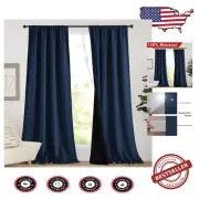 Thermal Insulated Navy Curtains, 100% Blackout for Bedrooms & Studios - Set of 2