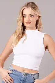 White Tank Top High Neck Seamless - Size XS, Women's Tank