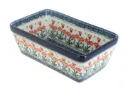 Blue Rose Polish Pottery Peach Posy Loaf Baker