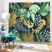 Christmas Green Leaves 3D Blockout Photo Print Curtain Fabric Curtains Window