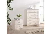 Cosmoliving Harriet 5 Drawer Tallboy +Harriet Bedside Table( Cream)