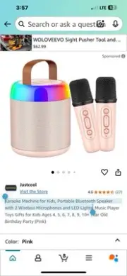 Karaoke Machine for Kids, Portable Bluetooth Speaker with 2 Wireless Microphones