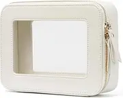 Clear Makeup Bag Travel Cosmetic Case Transparent Toiletry Bag with Zipper, Portable Make Up Organizer Traveling Compact Car Bag for Essentials（White）