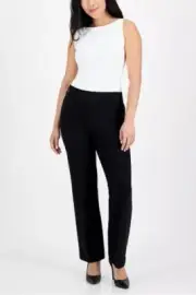 Anne Klein Womens Side Tab Button Detail Pull On Trousers Elastic Waist Black XS