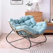 Porch Egg Rocking Chair, Indoor Outdoor Rattan Papasan Chair with Cushion, Wicker Papasan Lounge Chairs for Living Room, Bedroom Porch, Garden(Size:no pedals,Color:blue)