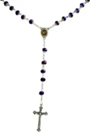 Catholic Glass Crystal Rosary Necklace - Holy Wooden Beads with Silver Cross
