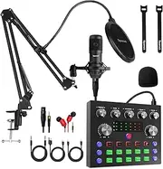 Podcast Equipment Bundle,Audio Interface with DJ Mixer and Voice Changer Studio Broadcast Microphone, Perfect for Recording,Live Streaming,Gaming,Compatible with PC,Smartphone,Play Station