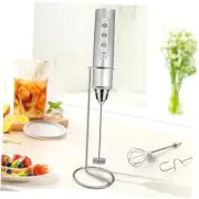 Milk Frother with Stand Rechargeable-Handheld Frother Wand Silver With Stand
