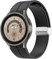 [SUPENG] Strap Compatible with Samsung Watch 4/5 40 44mm Watch 5 Pro 45mm Band Silicone Magnetic Buckle Compatible with Galaxy Watch 4 Classic 42 46mm (Color : Silver Black, Size : Galaxy Watch 5 40mm)