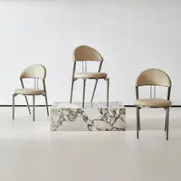 在飛比找ETMall東森購物網優惠-微色彩極簡別墅設計師不銹鋼超纖皮餐椅現代輕奢餐椅家用意式餐椅