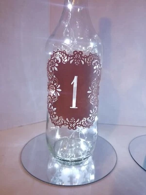 Wine bottle Centerpieces with table number and cork lights 10 piece set