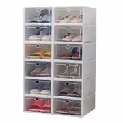 12Pcs Shoe Box Storage Case Clear Boxes Foldable Stackable Organizer