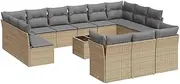 vidaXL Poly Rattan 14-Piece Garden Sofa Set - Beige with Modular Design and Storage