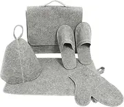 WOONEKY Sauna Hat Women's Felt Set Gloves Slippers Grey Reusable Lightweight for Spa Sports