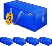 Moving Bags, Heavy Duty Extra Large Storage Bags, Moving Supplies Boxes, College Dorm Room Essentials, Clothes Storage Bins Packing Bags with Backpack Handles Zipper (Blue Handle, 4)