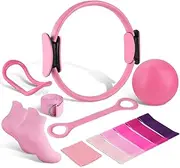 Pilates Equipment Accessories Kit 13 Pcs Pilates Ring Circle Set for Women Home Workouts 12” Magic Circle Yoga Ring and Resistance Bands 5 Yoga Bands 9.8” Exercise Ball Fitness Equipment Set Gift