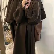 Open Front Plain Oversized Long Cardigan Brown - XL