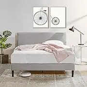 Zinus Double Bed Frame Fabric Upholstered Platform Bed Base, Light Grey