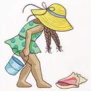 Childhood Nostalgia - Day at the Beach Bathroom SET OF 2 HAND TOWELS EMBROIDERED