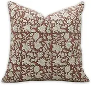 [Fabritual] Handmade Block Print Duck Canvas 16X16 Throw Vintage Pillowcase Cushion Cover with Zipper for Sofa, Couch and Bed, Outdoor, Spring, Fall Decoration, Boho Home Décor, Manikarnika, Brown