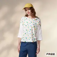 在飛比找momo購物網優惠-【FREE】有機棉檸檬印花雙層細捲V領上衣(本白)