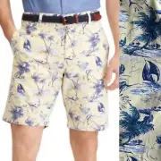 NWT Chap Men's Yellow Blue Marlin Fish Palm Tree Tropical Print Shorts Size 38