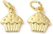 [DanLingJewelry] 10Pcs Cupcake Charms Brass Imitation Food Charms Sweet Dessert Cake Dangle Charms for DIY Jewelry Making Craftings, Non-Precious Metal, No Gemstone