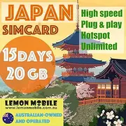 Lemon Mobile Japan Travel SIM Card 15 Days | 20GB High-Speed 5G/4G Data | Hotspot Enabled | Plug & Play SIM for Remote Work, Streaming & Travel