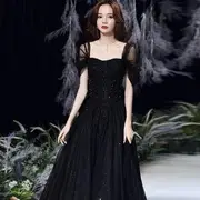 Plain Mesh A-Line Evening Gown Wine Red - XS