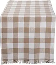 DII Woven Heavyweight Cotton Dish Cloths with Decorative Fringe, Absorbent Dishcloths for Drying and Cleaning Kitchen Dishes or Countertops 14x72 Checkered Stone Brown