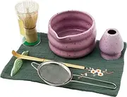 【7 in 1】 Matcha Whisk Set, Japanese Tea Set Includes Matcha Bowl, Whisk Holder, Bamboo Whisk and Bamboo Scoop, Japanese Ceramic Household Tea Kit, for Tea Lovers (Purple)