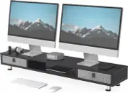 Dual Monitor Stand with 2 Drawers, 42.5 Inches Large Computer Riser for Desk, Ad