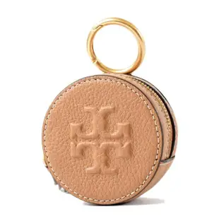 【TORY BURCH】THEA 浮雕LOGO荔枝紋圓型拉鍊零錢包-棕色