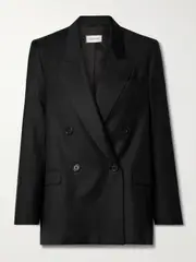 [BEARE PARK] BEARE PARK - Double-breasted Wool-twill Blazer - Black - UK 12 UK 12 Black