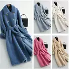 New Women 100% Wool Double-Breasted Cashmere Coat Thick Warm Fluffy Long Outwear