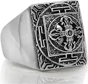 [VY JEWELRY] Cross Signet Solid 925 Sterling Silver Men Ring with Small CZ Stone